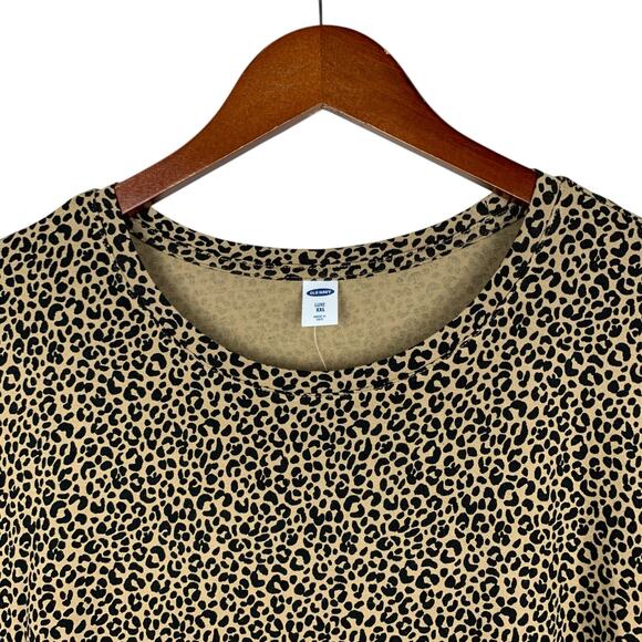 New Old Navy Luxe T-shirt Brown Leopard Print Short Sleeve Women's XXL 2XL - Picture 2 of 6